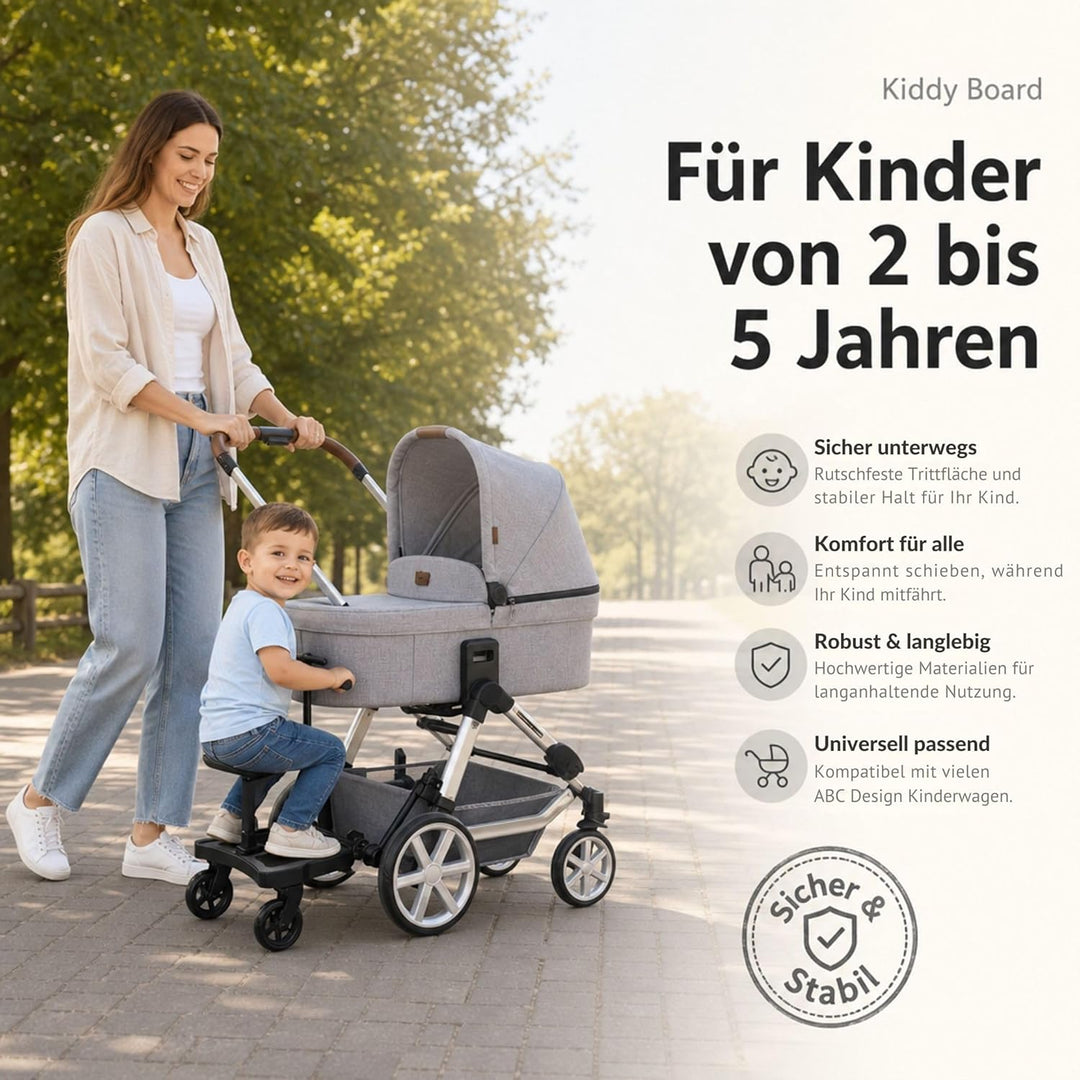 Set ABC Design Trittbrett Kiddie Ride On 2 mit Stoffwindel von Kinderhaus Blaubär | Mitfahrbrett uni
