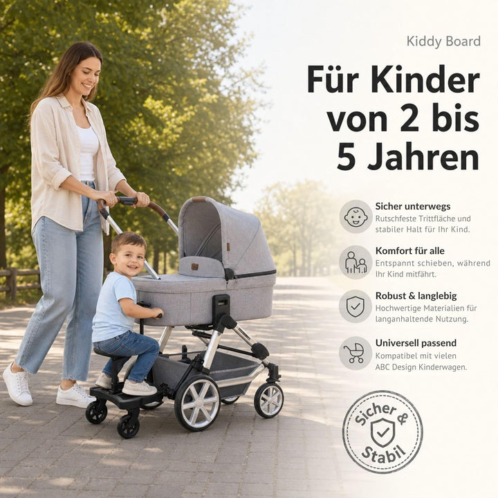 Set ABC Design Trittbrett Kiddie Ride On 2 mit Stoffwindel von Kinderhaus Blaubär | Mitfahrbrett uni