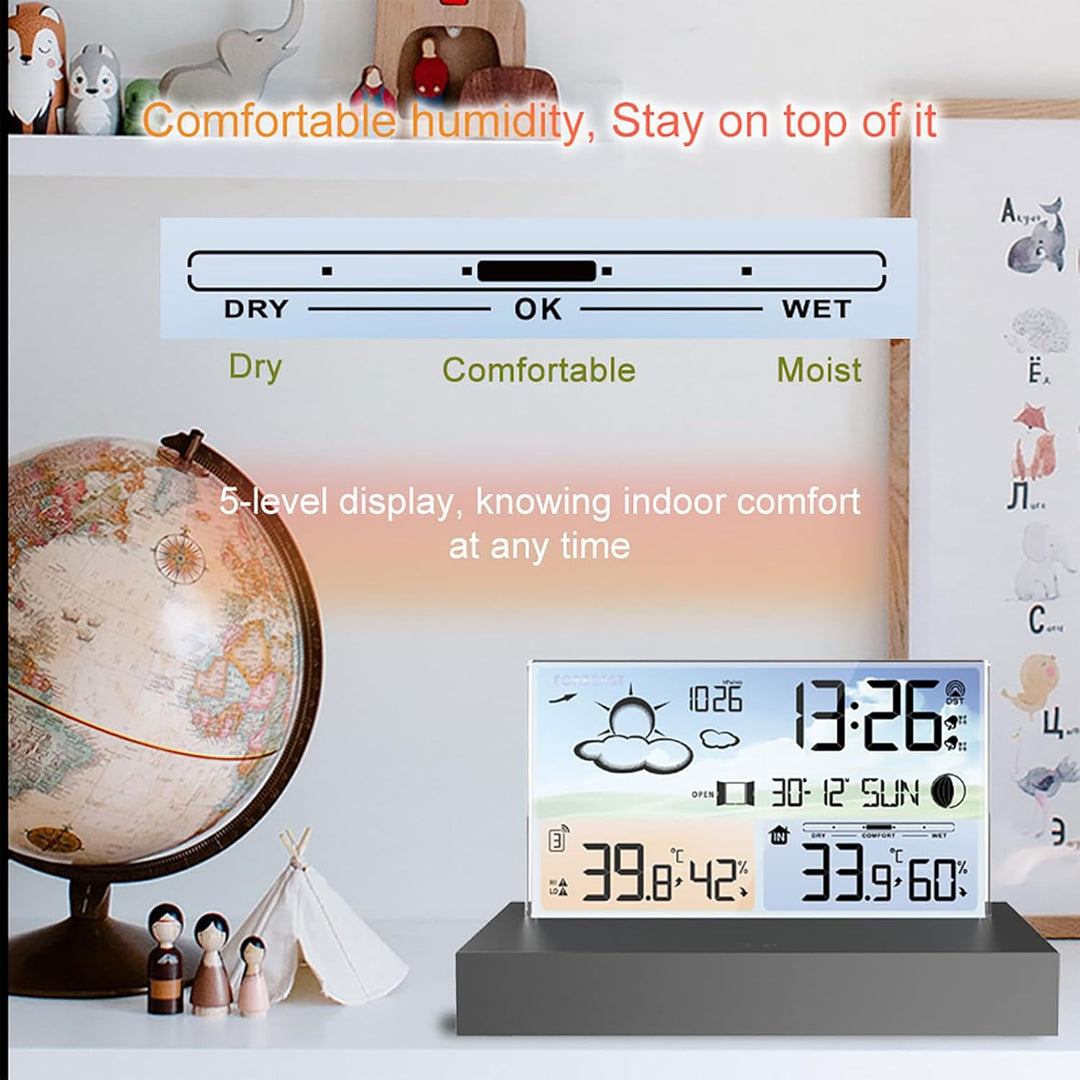 ALLOMN Wetterstation mit kabellosem Aussensensor, Kabellose LCD-Display Digitale Wetterstation mit D