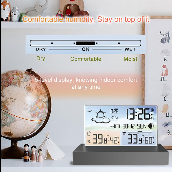 ALLOMN Wetterstation mit kabellosem Aussensensor, Kabellose LCD-Display Digitale Wetterstation mit D