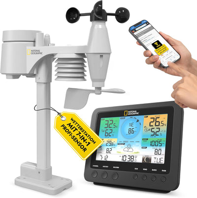 National Geographic Wetterstation Funk mit Aussensensor WLAN Farbwettercenter mit 7-in-1 Profi-Senso