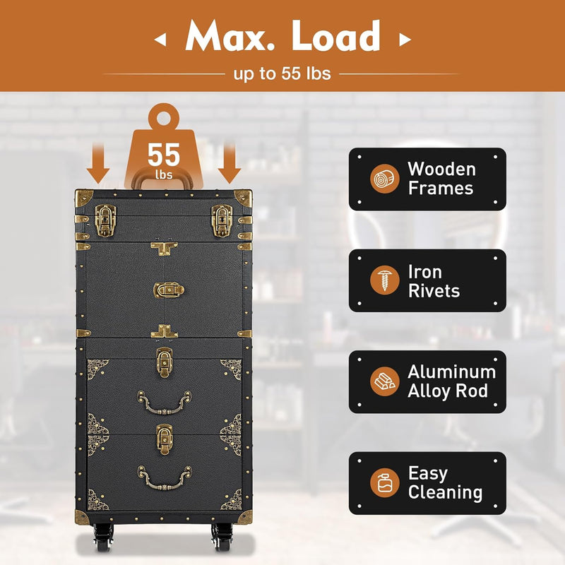 BAOCHADA Kosmetikkoffer Trolley Retro Make Up Koffer Rollbar&Abschliessbar, 4 Ebenen Schminkkoffer K