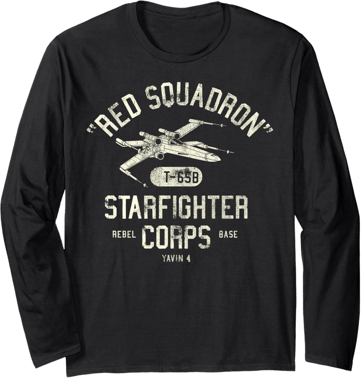 Star Wars X-Wing Red Squadron Distressed Text Langarmshirt