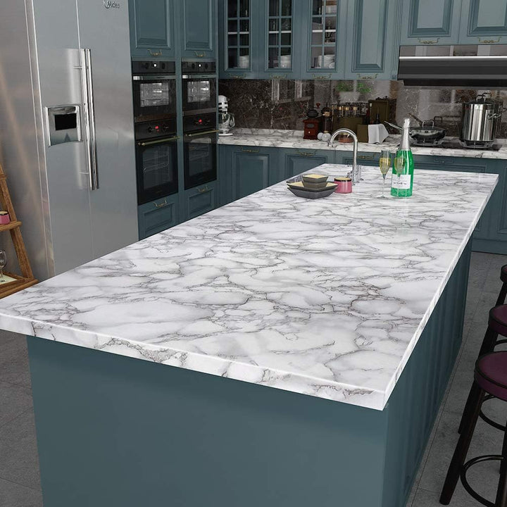 Livelynine 5M X 60 CM Breit Marmor Folie Grau Klebefolie Tisch Möbel Mamorfolie Selbstklebende Folie