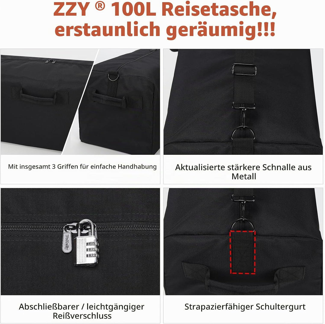 ZZY Grosse Reisetasche Leichte für Herren, 100L Sporttasche, Gepäcktasche für Reisen, Camping, Sport