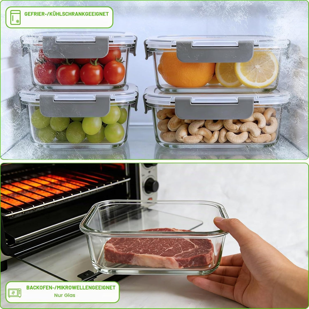 Brotdosen Glasbehälter mit Deckel,Glas Frischhaltedosen Set 20-teilig (10 Behälter &amp; 10 Deckel) BPA-