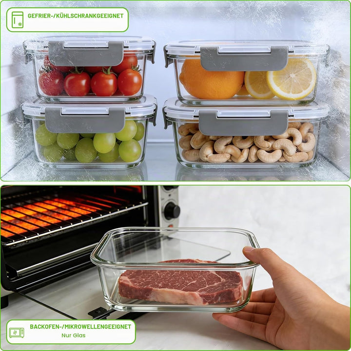 Brotdosen Glasbehälter mit Deckel,Glas Frischhaltedosen Set 20-teilig (10 Behälter &amp; 10 Deckel) BPA-