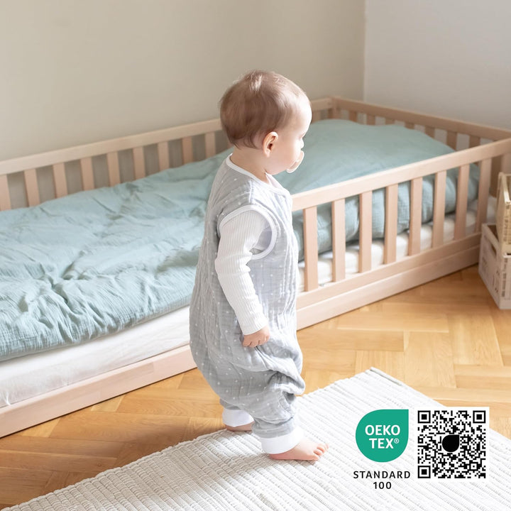 Ehrenkind® Baby Sommerschlafsack mit Füssen | Musselin | Sommer Schlafsack Gr. 70 Farbe Natur-Graue