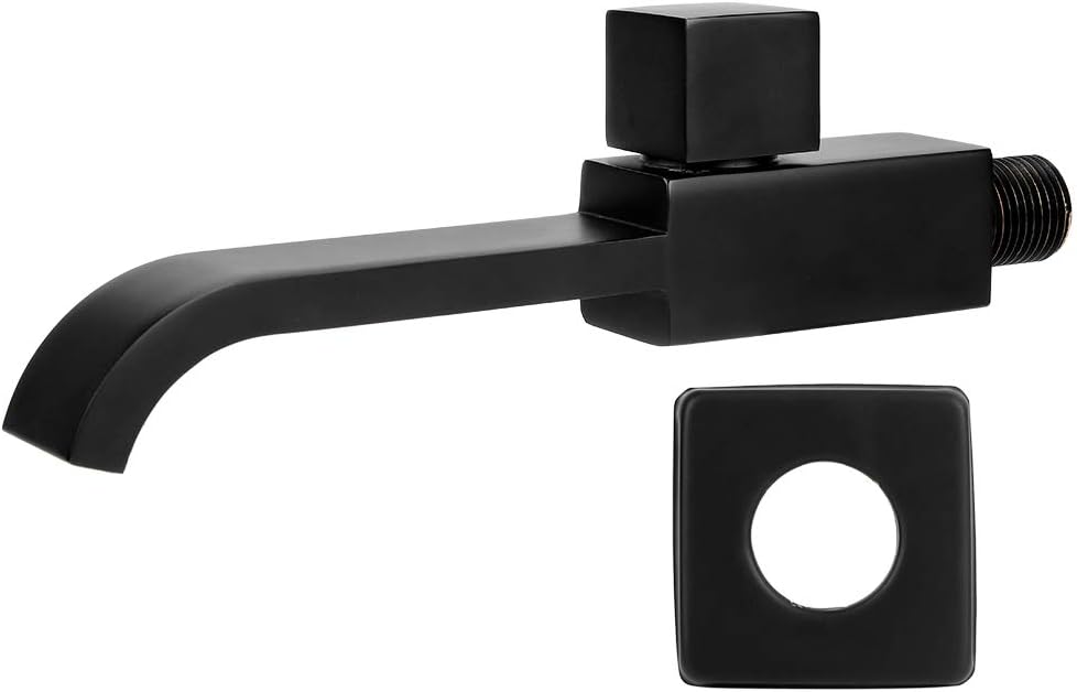 Wandarmatur, Mattschwarz, Kaltwasserhahn, Waschtischarmatur, Wasserhahn, Messing G1 / 2 für Küche, B