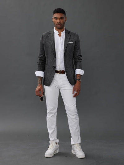 Blazer Herren Leinen Sakkos für Herren mit Gekerbtem Revers 2 Knöpfe Regular Fit, L Grau