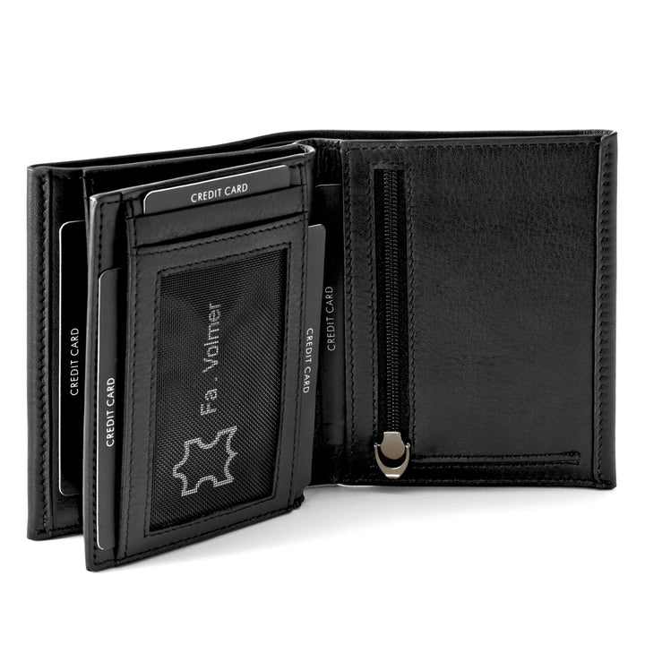 Fa.Volmer ® Schwarze Geldbörse aus echtem Leder für Herren und Damen im Hochformat I mit RFID Schutz