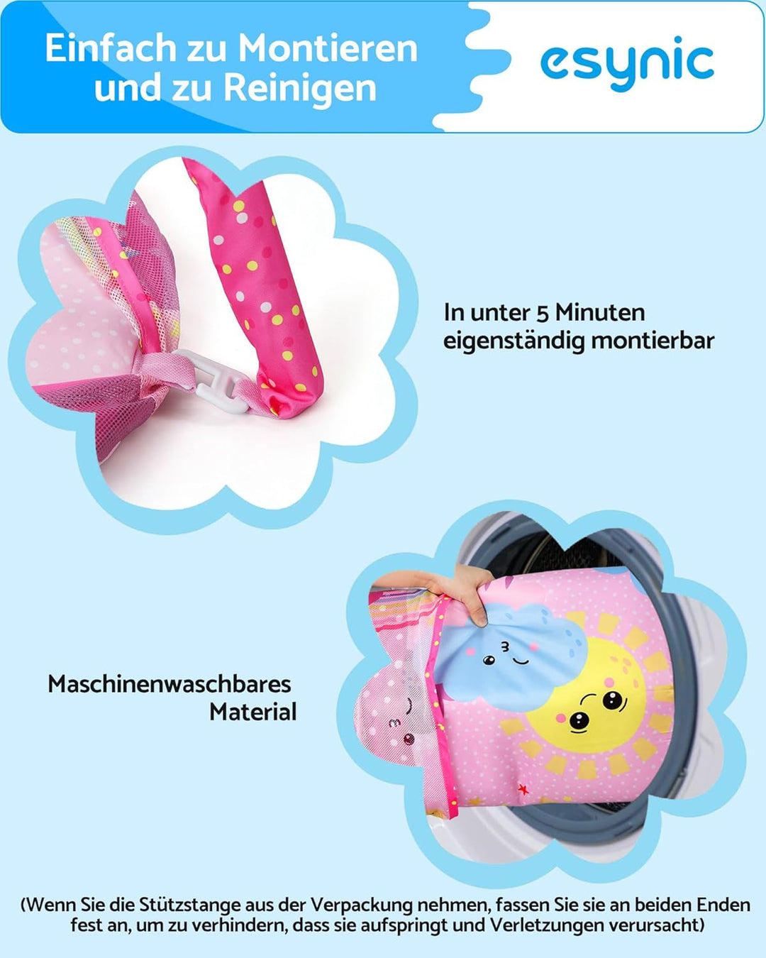 eSynic Babygym Spieldecke Krabbeldecke mit Spielbogen & Netz 7-in-1 Baby Play Mat für Bauchzeit mit
