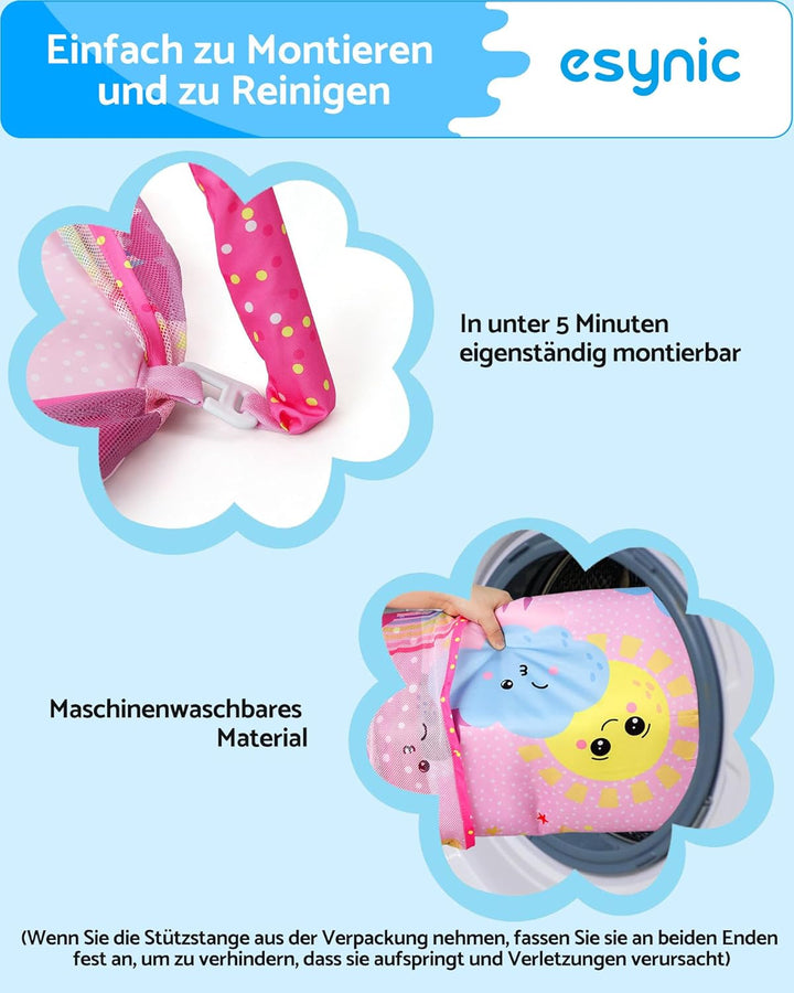 eSynic Babygym Spieldecke Krabbeldecke mit Spielbogen & Netz 7-in-1 Baby Play Mat für Bauchzeit mit