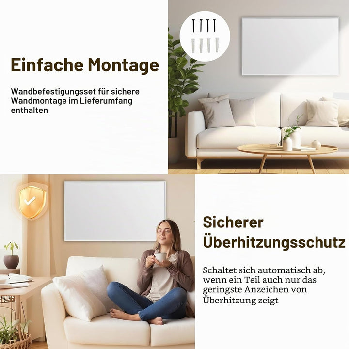 Infrarotheizung 1000 Watt, Energiesparende Infrarot Wandheizung - Infrarot Heizung Heizkörper Heizpa