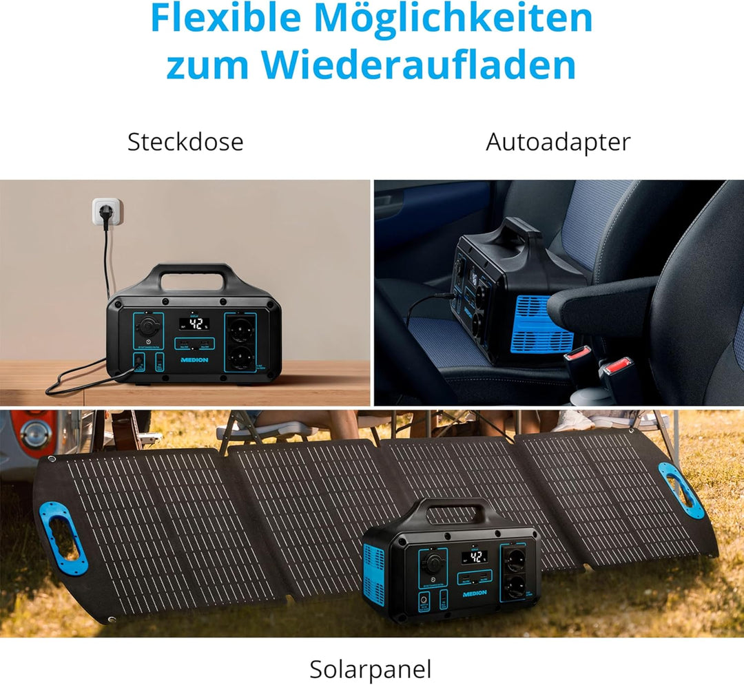 MEDION Power Station S69500 (MD46500), Premium LifePo4 Akkupack, 5 Ausgänge zum Laden, 518 Wh Kapazi