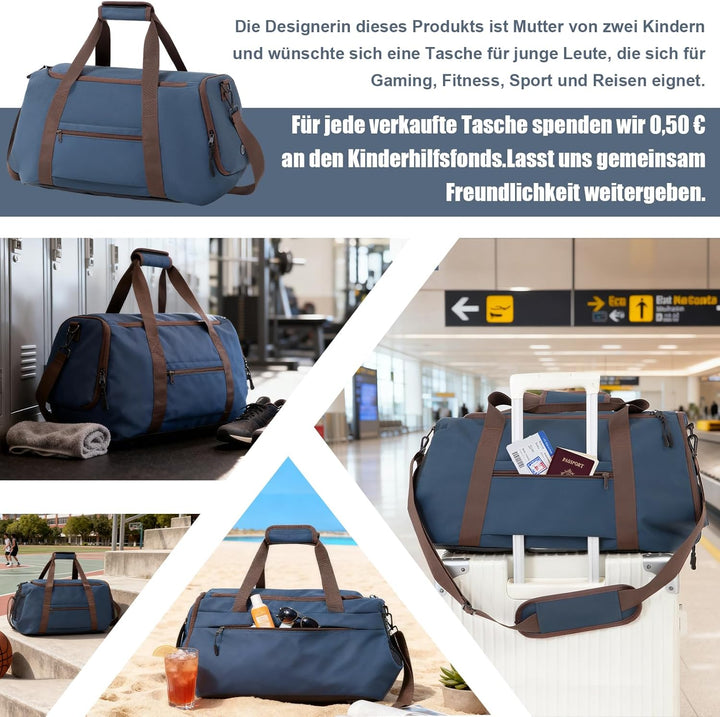 Zedelmaier Reisetasche Handgepäck 900D Sporttasche Herren Damen | Weekender Herren| Blau Schwimmtasc