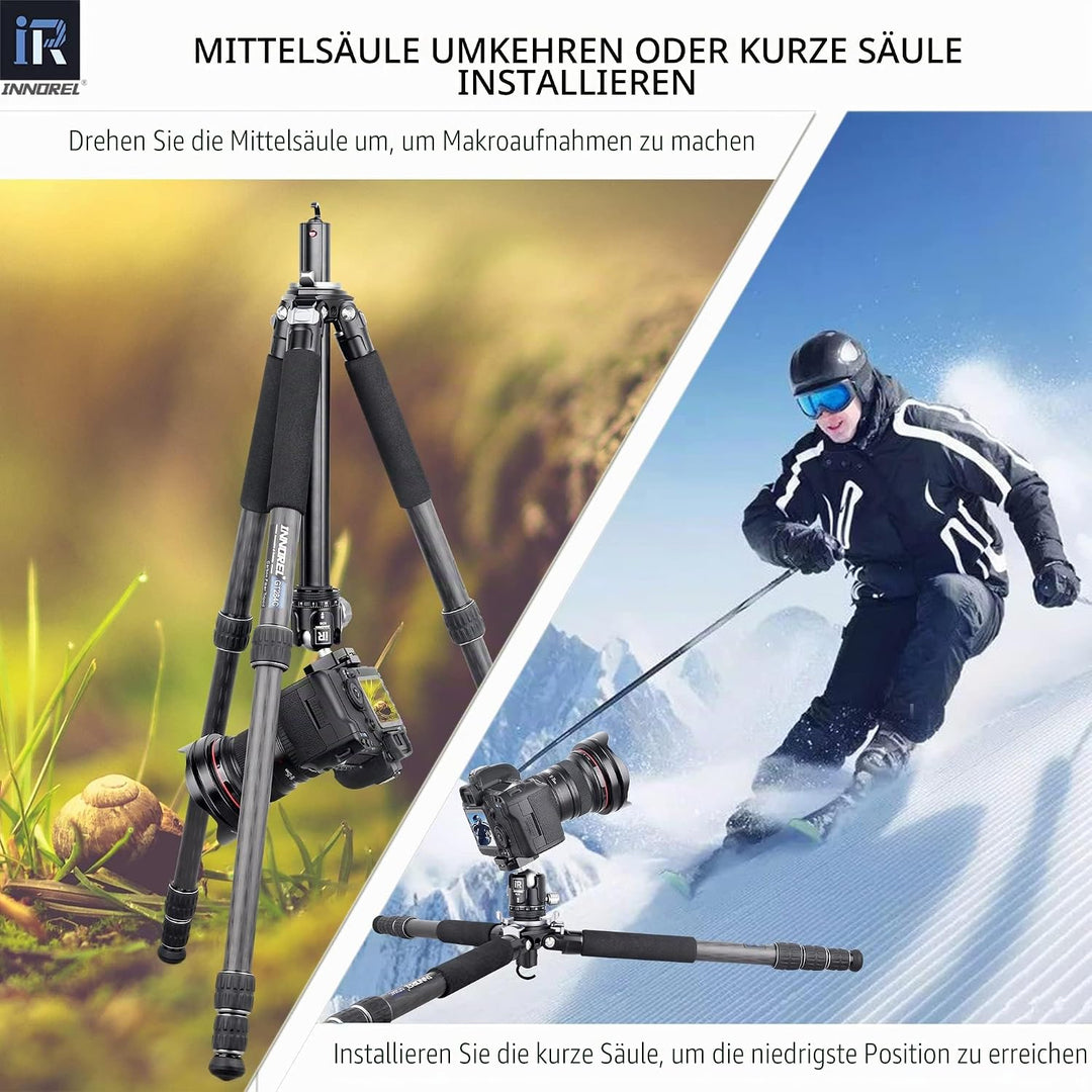 INNOREL GT284C Karbonfaser Professionelles kompaktes Stativ für DSLR-Kameras Robuster Ständer mit Ku