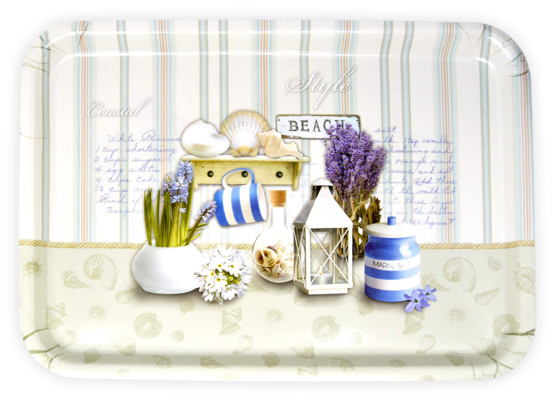Lashuma Rechteckiges Kuchentablett 45x31 cm, Druck: Strandoase, Esstablett aus Italien, Desserttable