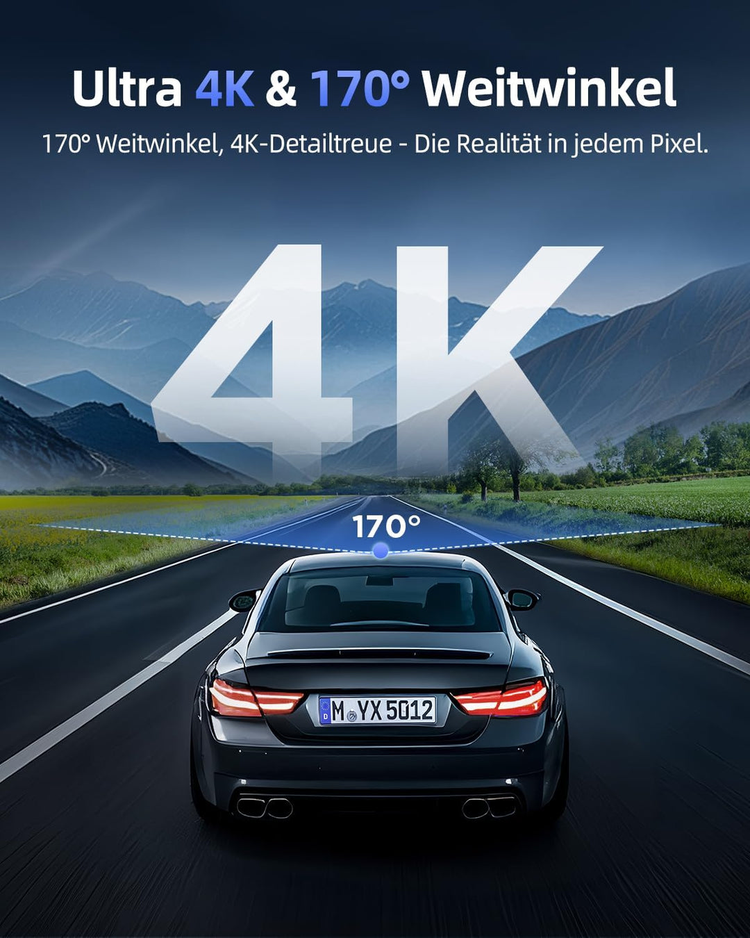 CIEVIE Dashcam Auto Vorne 4K, 1,5" IPS Display & 5G WiFi & 64GB Karte, 360° Drehbar Mini Dash Cam, A