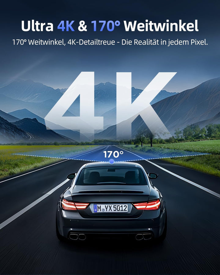 CIEVIE Dashcam Auto Vorne 4K, 1,5" IPS Display & 5G WiFi & 64GB Karte, 360° Drehbar Mini Dash Cam, A