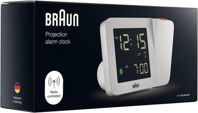 Braun Digitaler Funk-Projektionswecker für die mitteleuropäische Zeitzone (DCF) mit negativem LCD-Di