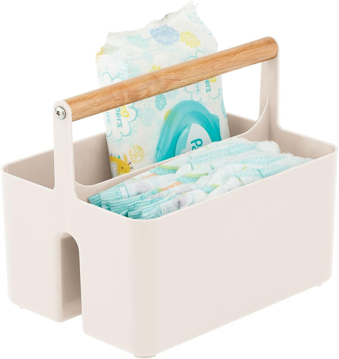 mDesign Kinderzimmer Organizer – BPA-freier Kunststoffbehälter mit Holzgriff für Flaschen, Windeln &