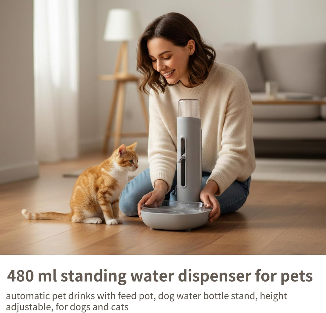 480 ml stehender Wasserspender für Haustiere, automatische Haustiertränke mit Futternapf, Hundewasse