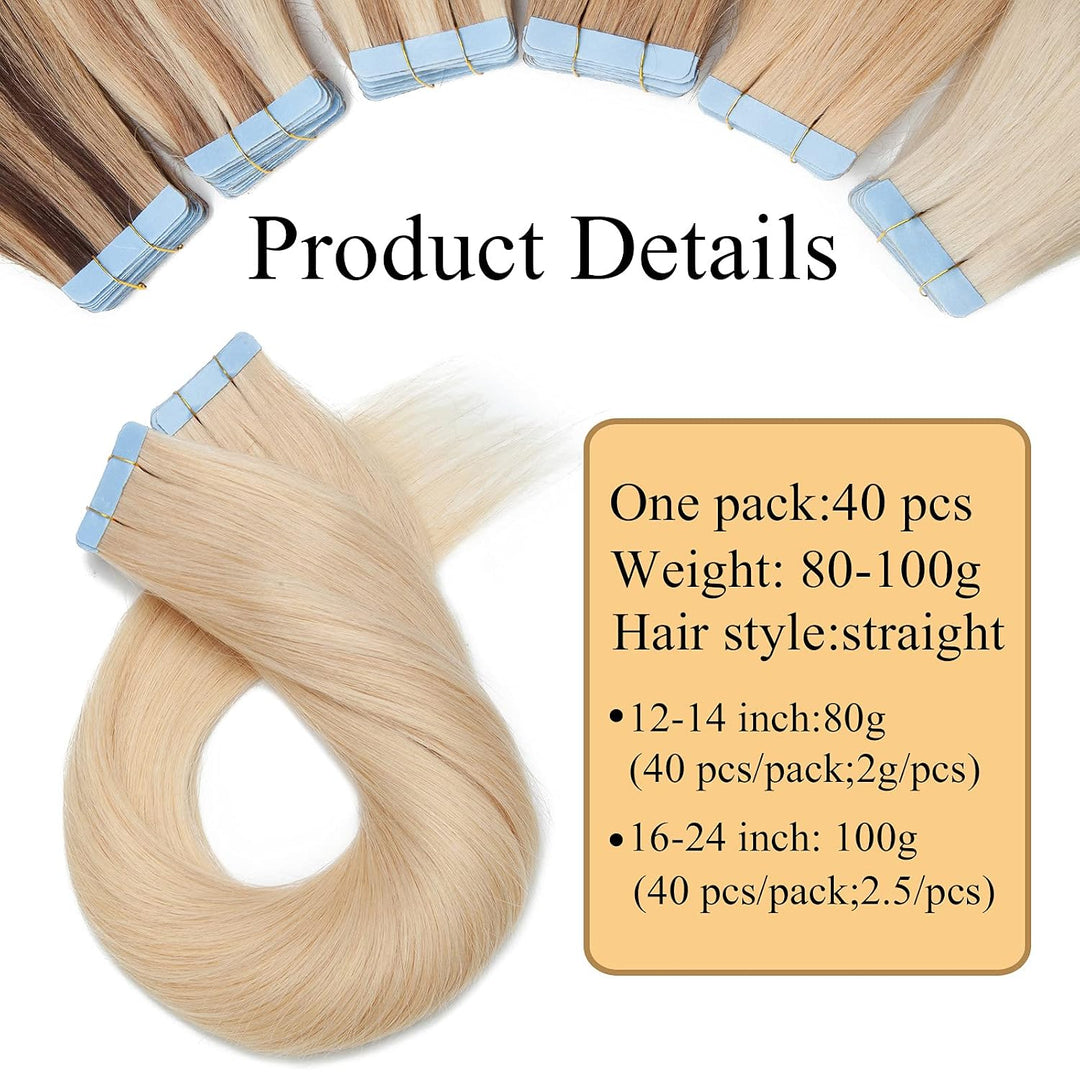 SEGO Tape in Extensions Echthaar Haarverlängerung Klebeband Haarteil 100% Remy Human Haar (40 stück+