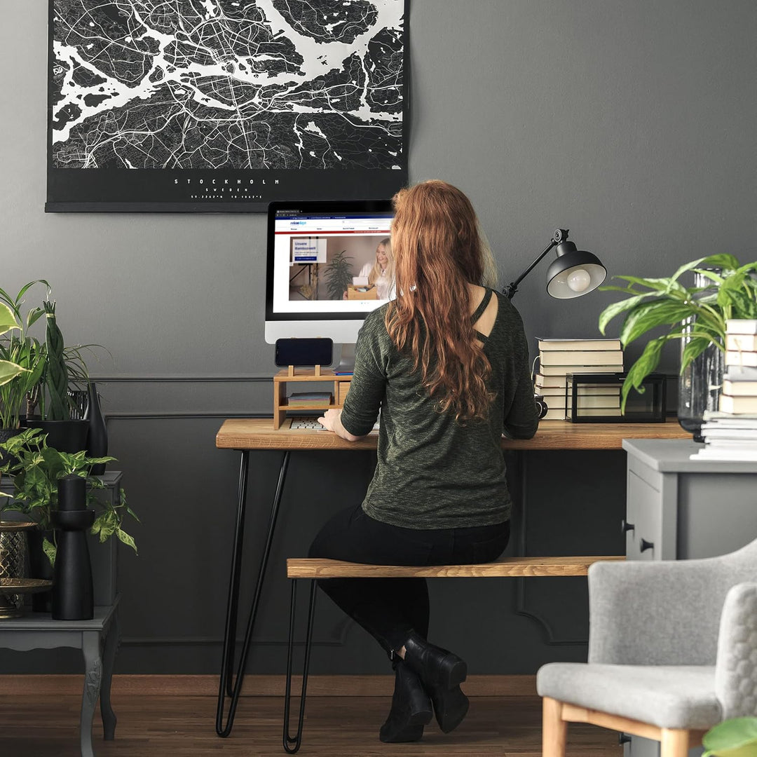 Relaxdays Monitorständer, aus Bambus, Ablagefach, 2 Schubladen, Erhöhung für Monitor, Laptop, HBT: 1