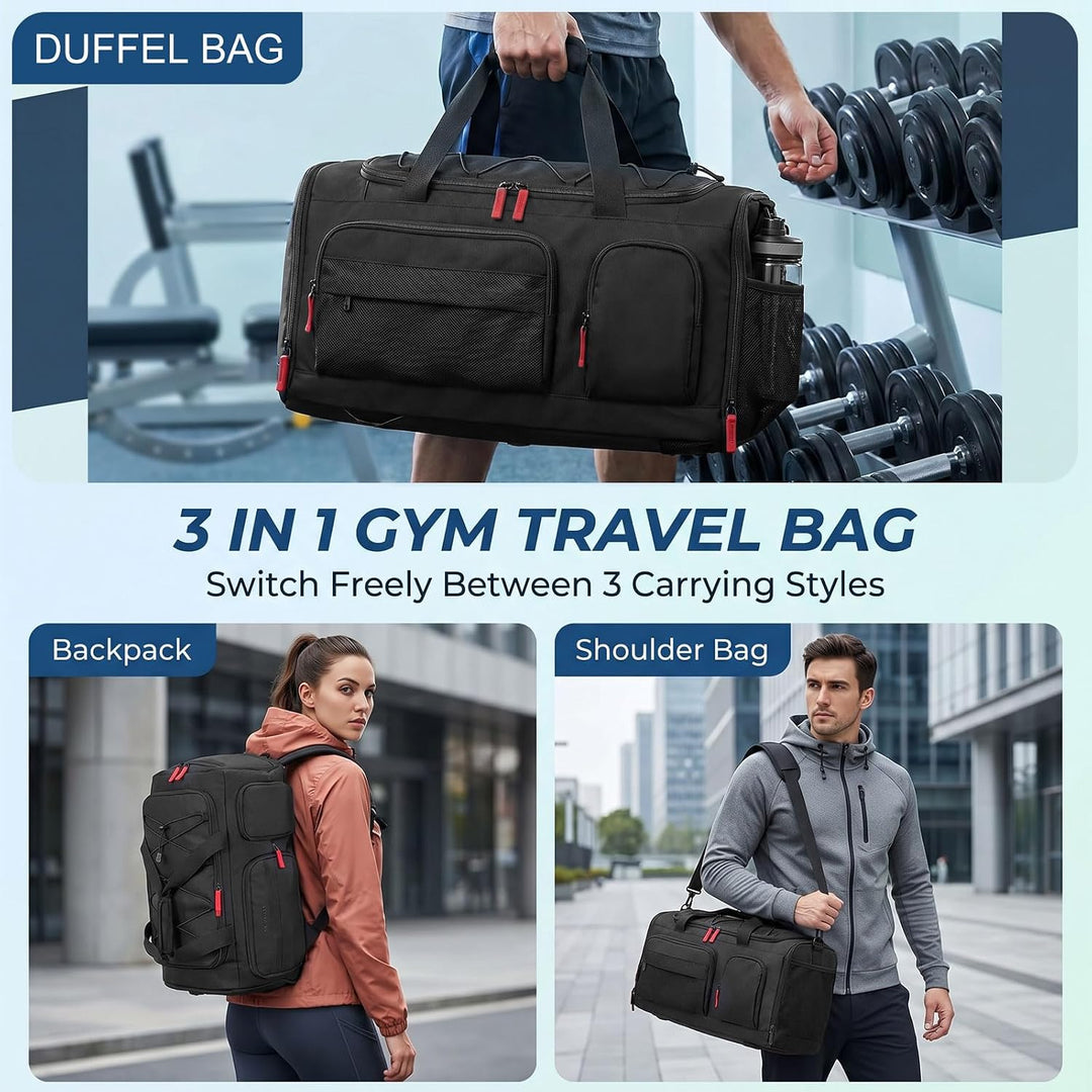 40L Sporttasche für Herren &amp; Damen 3-IN-1 Reisetasche mit Schuhfach und Nassfach als Rucksack tragba