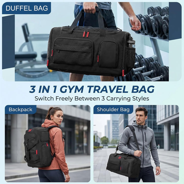 40L Sporttasche für Herren &amp; Damen 3-IN-1 Reisetasche mit Schuhfach und Nassfach als Rucksack tragba