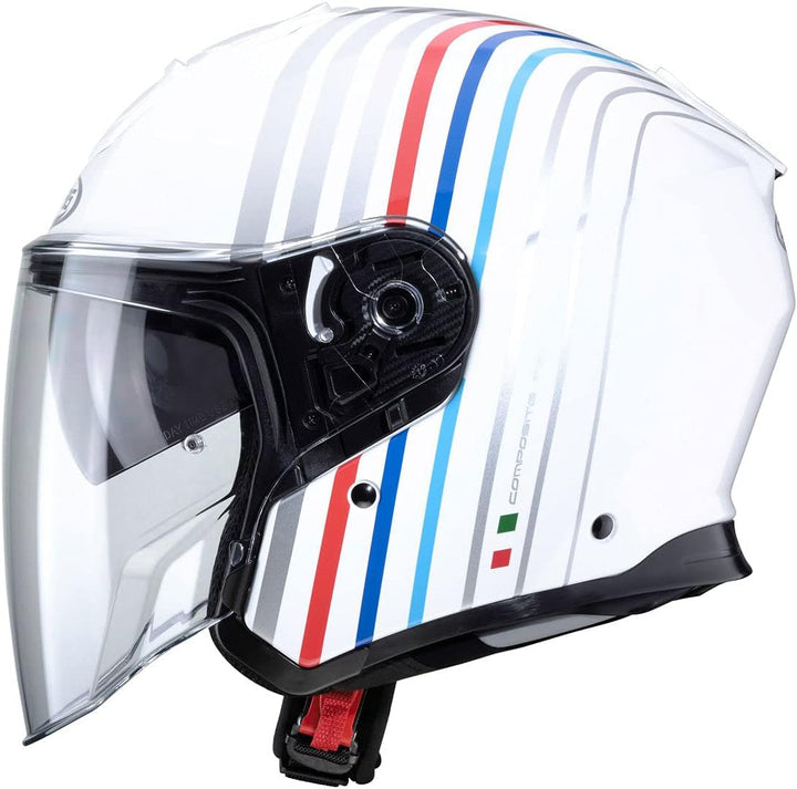 Caberg Unisex FLYON BAKARI Motorradhelm, Weiss/Silber/BMW Farben, S