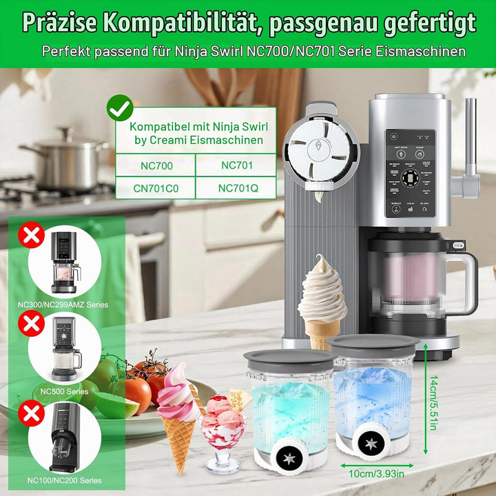 2 Stück Creami Deluxe Behälter für Ninja Swirl by CREAMi Softeis- &amp; Eismaschine NC701EU, 480ML Cream