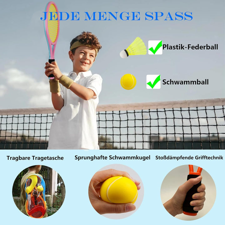 Kinder tennisschläger Set 17 Zoll,Mit 4 weichen Trainingsbällen & 6 Badminton-Federbällen – Geeignet
