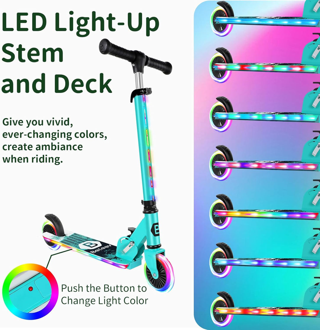 BELEEV V2 Roller Kinder Scooter 6 Jahre, Upgrade mit LED leuchtenden Rädern, Lenksäule und Deck, Höh