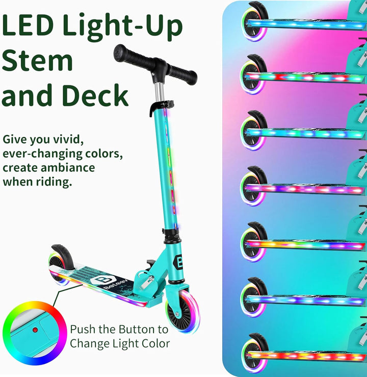 BELEEV V2 Roller Kinder Scooter 6 Jahre, Upgrade mit LED leuchtenden Rädern, Lenksäule und Deck, Höh