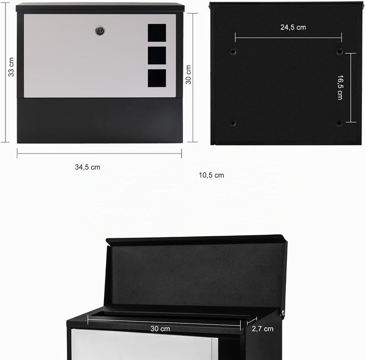 Arebos moderner Design Briefkasten | Wandbriefkasten | Postkasten | inkl. Zeitungsfach | wetterfest