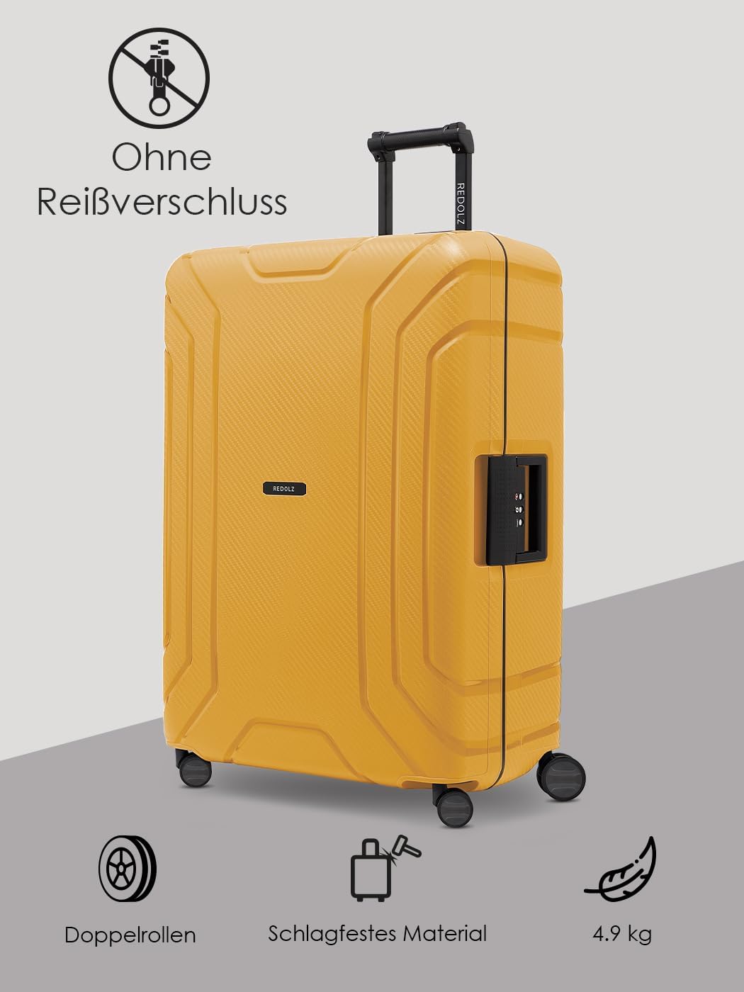 REDOLZ Hartschalen Check-in Koffer ohne Reissverschluss | 3-Punkt-Verschluss-System | Grosser XL Tro