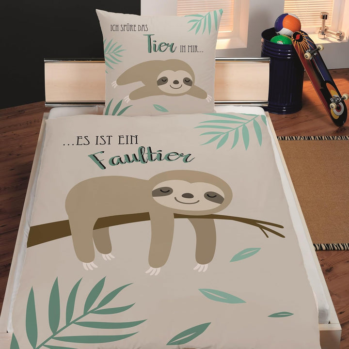 Familando Faultier Bettwäsche-Set 135x200 cm + Kissen 80x80 cm · Profi-Chiller · Kinder-Bettwäsche 1