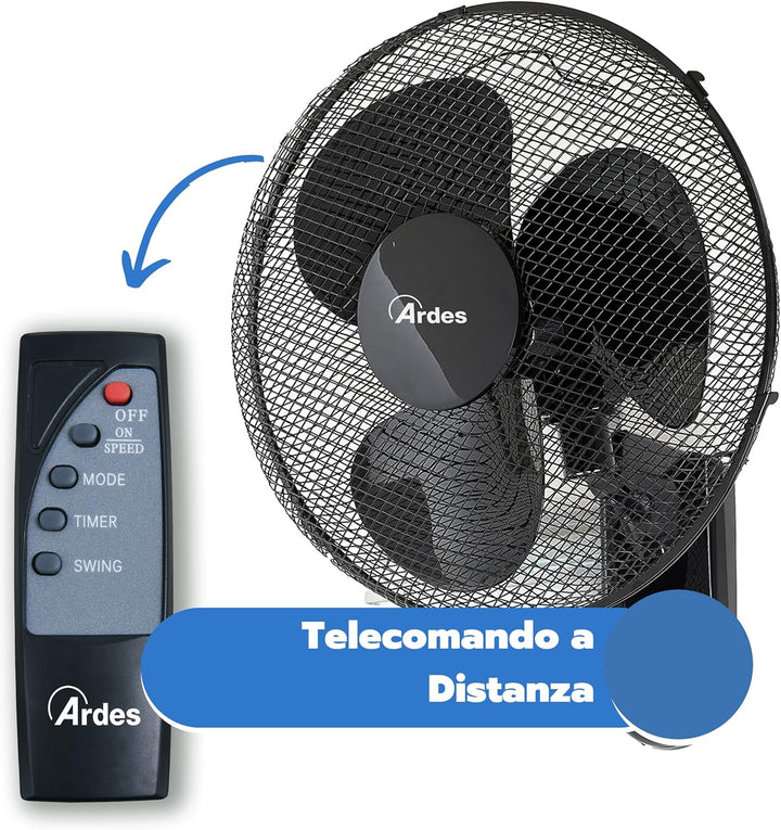 ARDES - AR5W40R Wandventilator mit 3 rotierenden Flügeln (40 cm), Fernbedienung, automatische Oszill