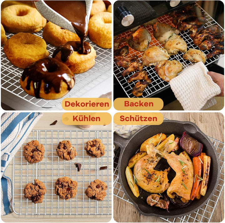 Herogo Grosses Abkühlgitter Set, Edelstahl Auskühlgitter 2er-Set, 39x28x2 cm, für Grosse Backbleche,