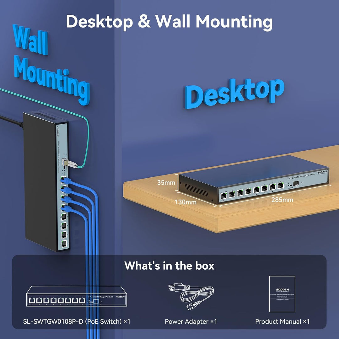 8 Port 2.5G Web Managed PoE Switch 120W|1X 10G SFP+&4 x 2.5GBase-T PoE Ports, Max 90W PoE Output, IE