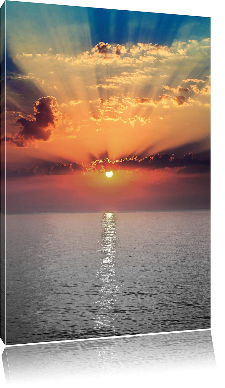 Pixxprint Sonnenuntergang über dem Meer als Leinwandbild/Grösse: 100x70 / Wandbild/Kunstdruck/fertig