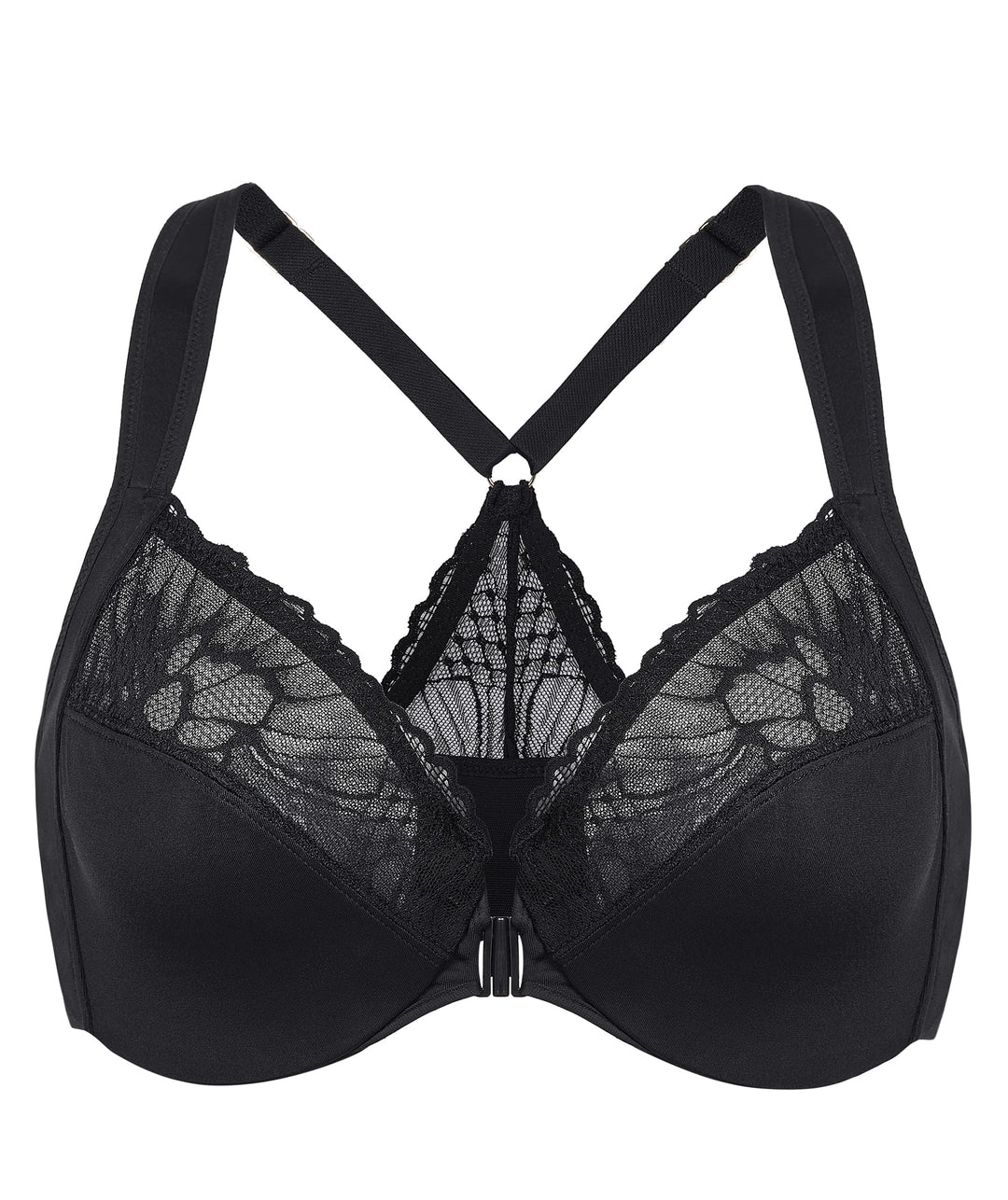 AISILIN BH Damen mit Bügel Vorderverschluss Racerback Spitze ohne Polster Grosse Grössen 75C Schwarz