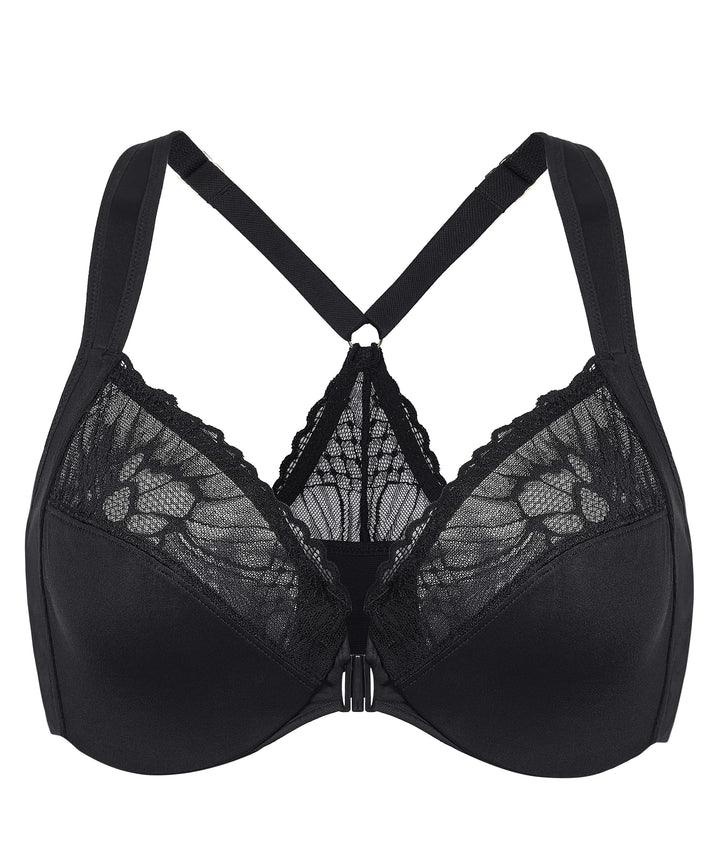 AISILIN BH Damen mit Bügel Vorderverschluss Racerback Spitze ohne Polster Grosse Grössen 75C Schwarz