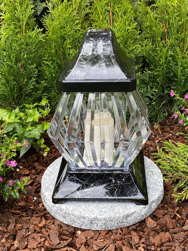 Grablampe Grablicht 3D Effekt Silber Marmor Handmade NEU Grablicht Grabkerze Grabdekoration Grabschm