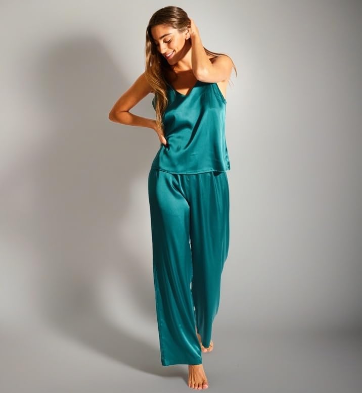 Laura in - Damen-Kleidungsset Satin-Seidenpyjama für Damen 2-teilig einfarbig Satin-Schlafanzug Top-
