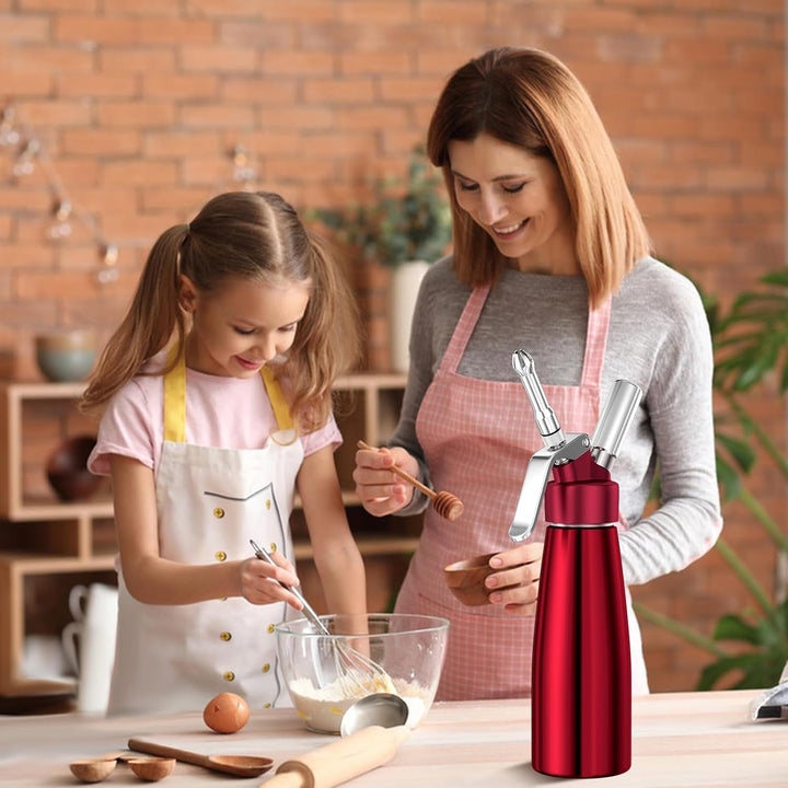 Newaner 500ml sahnespender, Sahnesyphon Aluminium mit 3 Edelstahl Deko-Düsen und 1 Reinigungbürste,
