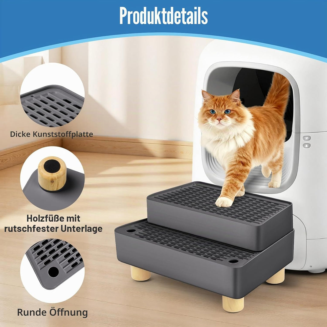 Verstellbare 2-stufige Katzentoilettenrampe, Katzen Treppen&amp;Stufen mit Holzfüsse Filterfunktion, lei