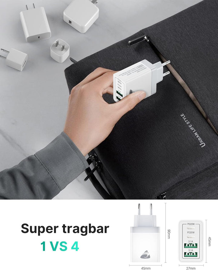 2er Pack USB C Ladegerät, Aioneus 40W Schnellladegerät 4 Ports PD+QC Netzteil, Mehrfach USB C Power
